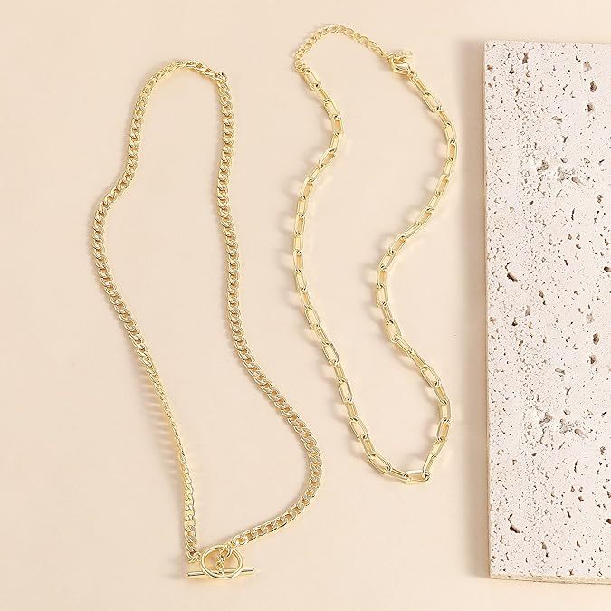 Double Layer Paperclip Chain Necklace - Geometric OT Clasp Layered Choker Hip-Hop Style Stackable Gold Necklace For Women Minimalist Dainty Layered Chains