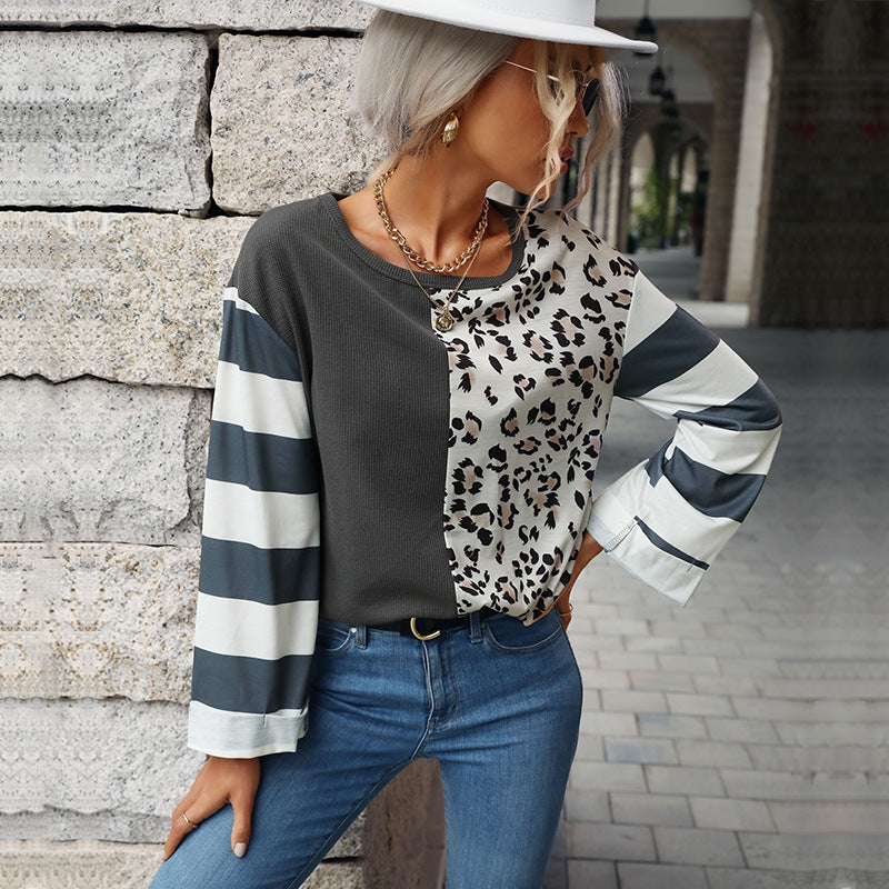 New European And American Autumn And Winter Stitching Waffle Knitted Pullover Sweater