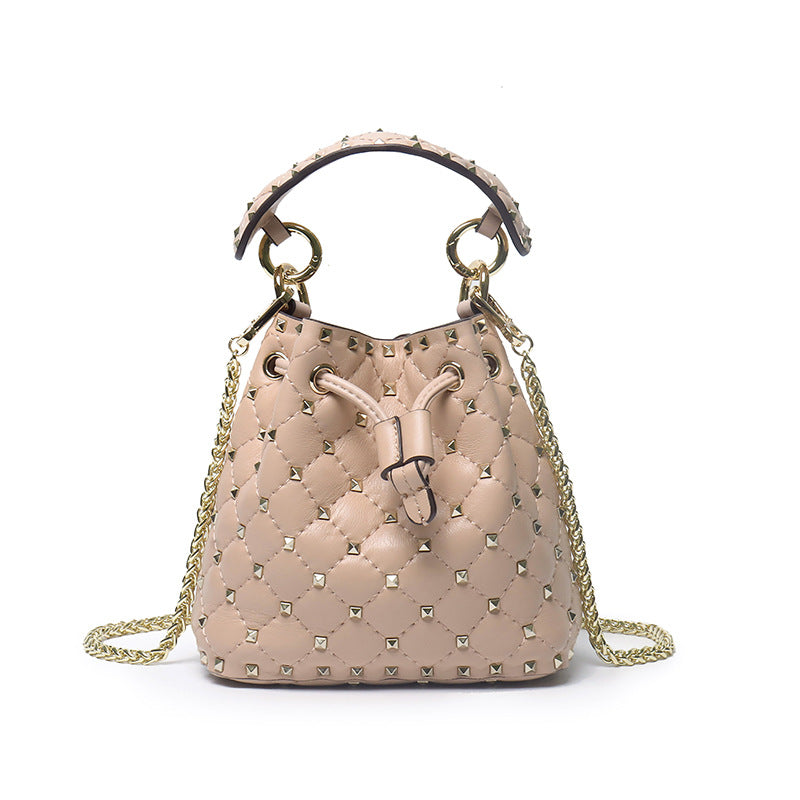 Leather Rivets Bucket Bag Diamond Chain