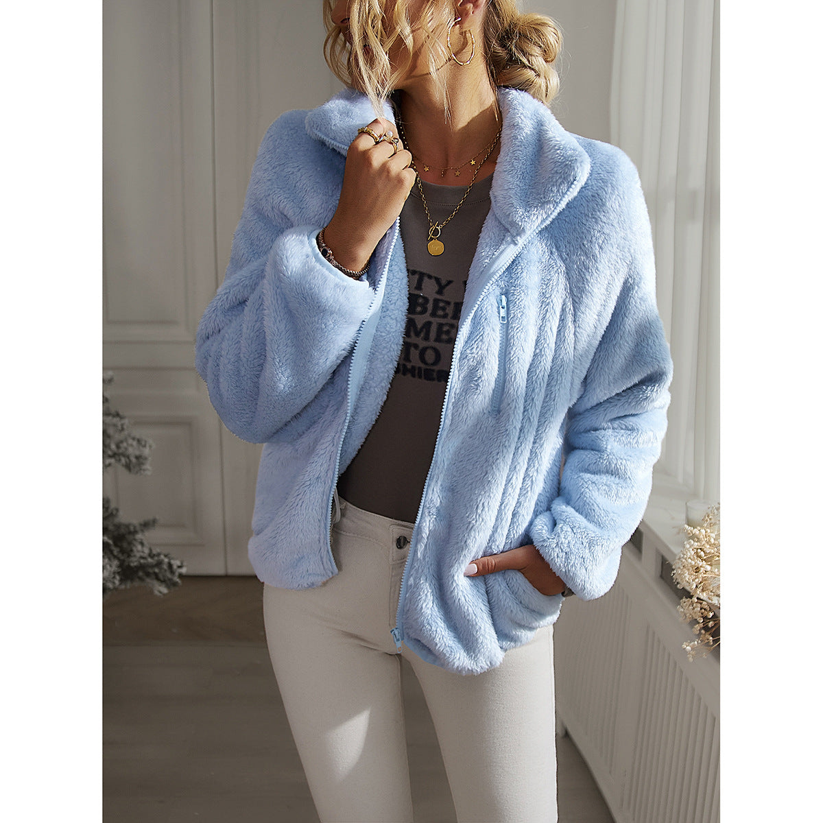 Women's Fashionable Simple Solid Color Long Sleeve Thick Top