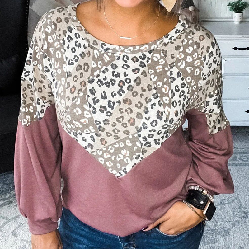 Casual Loose European And American Autumn And Winter New Leopard Splicing Sweater