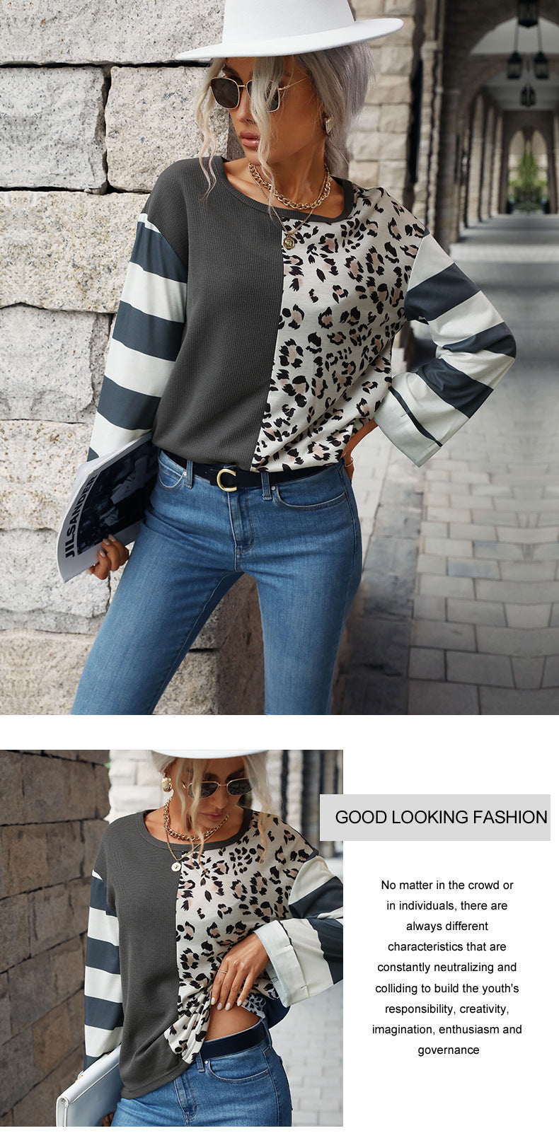 New European And American Autumn And Winter Stitching Waffle Knitted Pullover Sweater