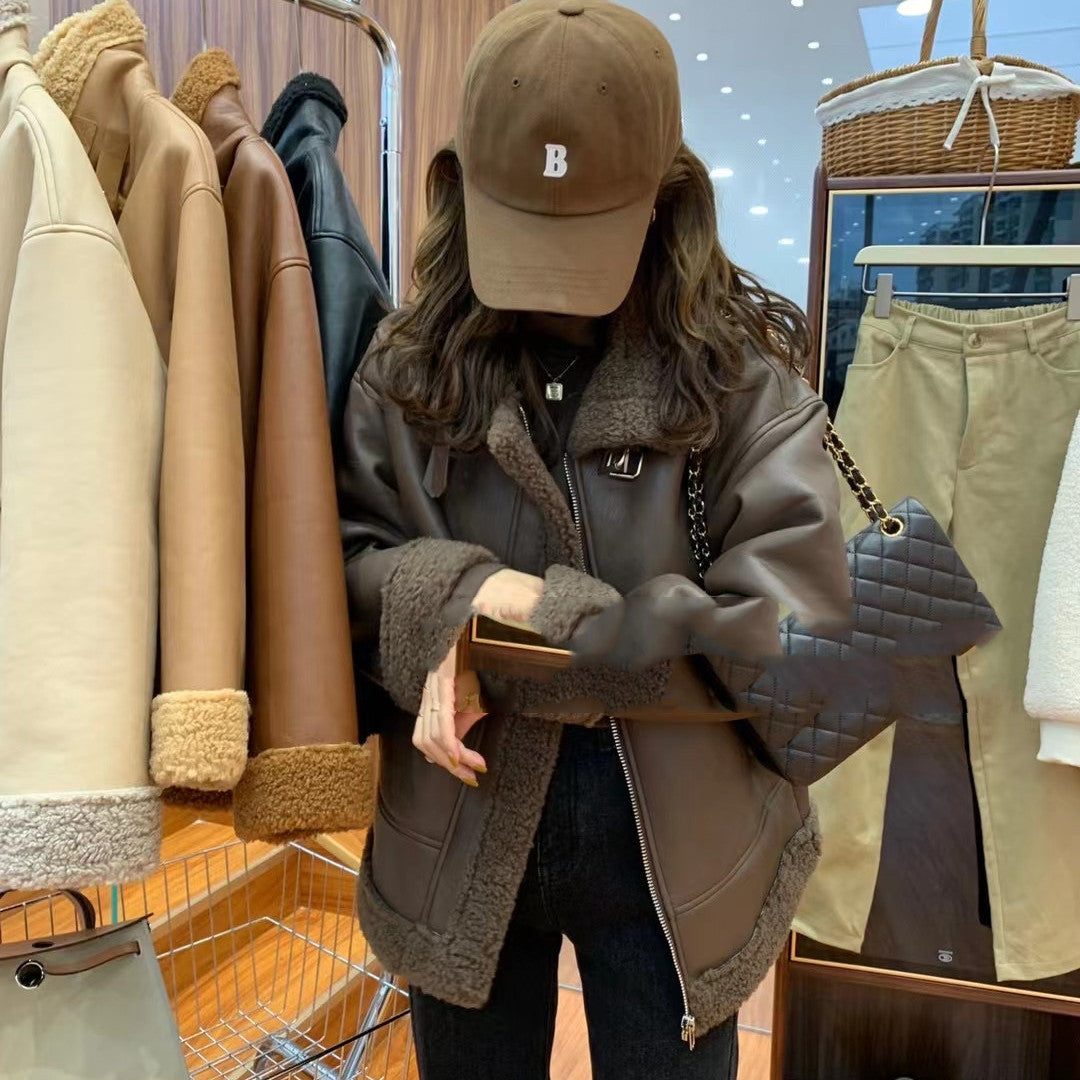 Ladies woolen, Integrated Biker Leather Jacket