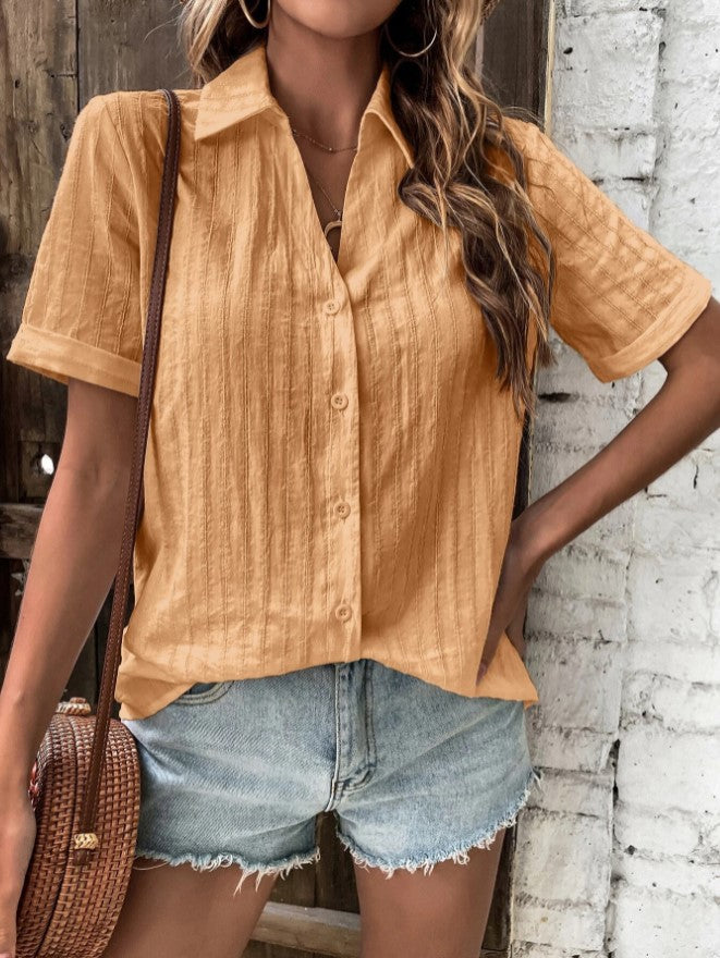 Women's Fashion Casual Button Front Corner Collar Shirt