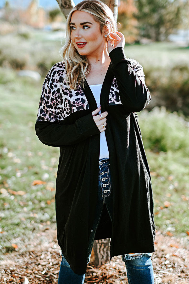 Leopard Splicing Knitwear European And American-style Mid-length Casual Loose Ladies Jacket
