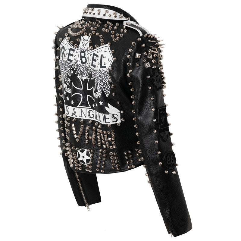 New Punk Rock Windmill Graffiti Leather Ladies Or Men's Jacket