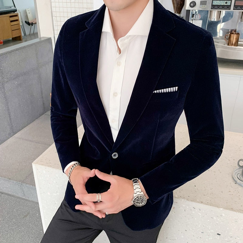 Men's Gold Velvet Blazer High Quality Slim Fit Suit Jacket.