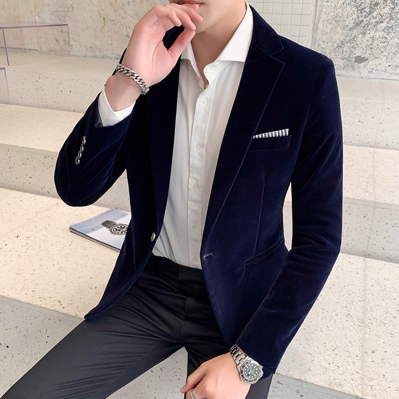 Men's Gold Velvet Blazer High Quality Slim Fit Suit Jacket.