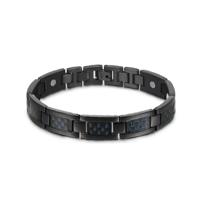 Vinterly Black Magnetic Bracelet Men Stainless Steel Energy Germanium Men Bracelet Hand Chain Carbon Fiber Hologram Bracelet Men