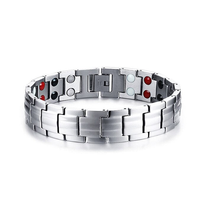 Vinterly Black Bracelet Men Hand Chain Link Energy Health Germanium Magnetic Bracelets Men Stainless Steel Jewelry Women Men