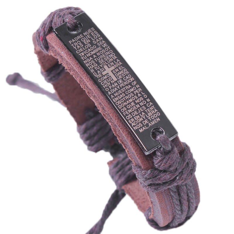 New Fashion Men Jewelry Vintage Leather Bracelets & Bangles Metal Cross Jesus Rope Bracelet Adjustable Wax Cord Brown Black