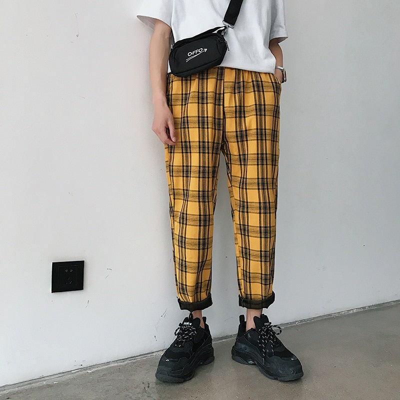 LAPPSTER Streetwear Yellow Plaid Pants Men Joggers