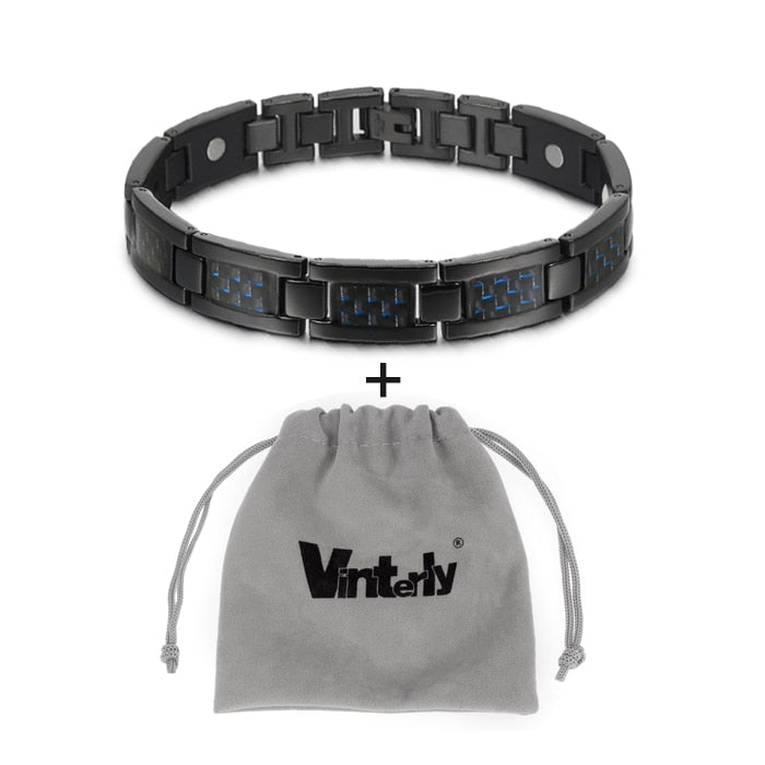 Vinterly Black Magnetic Bracelet Men Stainless Steel Energy Germanium Men Bracelet Hand Chain Carbon Fiber Hologram Bracelet Men