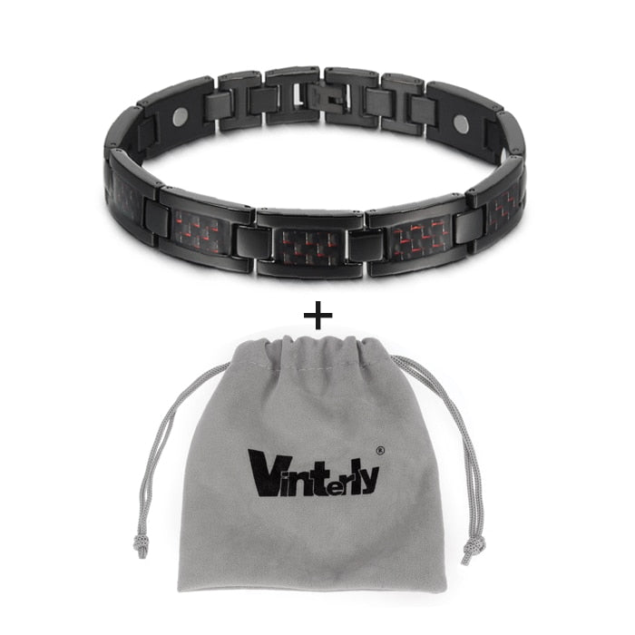 Vinterly Black Magnetic Bracelet Men Stainless Steel Energy Germanium Men Bracelet Hand Chain Carbon Fiber Hologram Bracelet Men