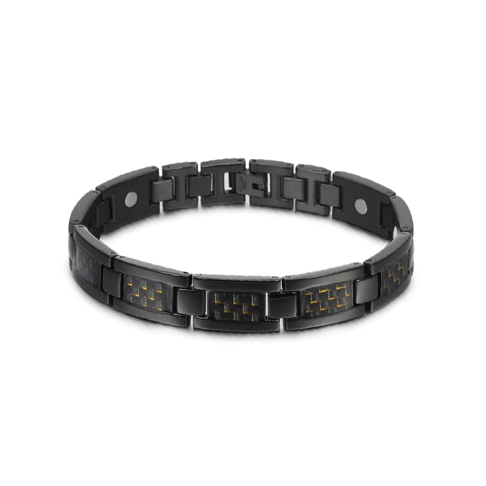 Vinterly Black Magnetic Bracelet Men Stainless Steel Energy Germanium Men Bracelet Hand Chain Carbon Fiber Hologram Bracelet Men