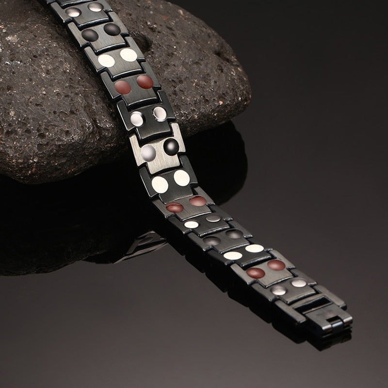 Vinterly Black Bracelet Men Hand Chain Link Energy Health Germanium Magnetic Bracelets Men Stainless Steel Jewelry Women Men