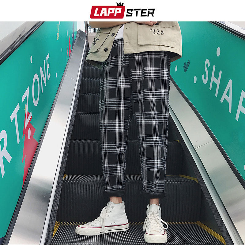 LAPPSTER Streetwear Yellow Plaid Pants Men Joggers