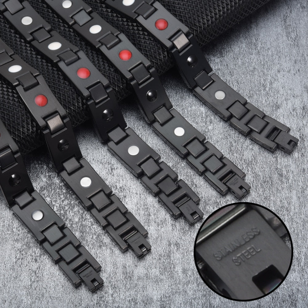 Vinterly Black Magnetic Bracelet Men Stainless Steel Energy Germanium Men Bracelet Hand Chain Carbon Fiber Hologram Bracelet Men