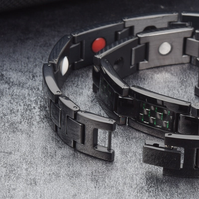 Vinterly Black Magnetic Bracelet Men Stainless Steel Energy Germanium Men Bracelet Hand Chain Carbon Fiber Hologram Bracelet Men