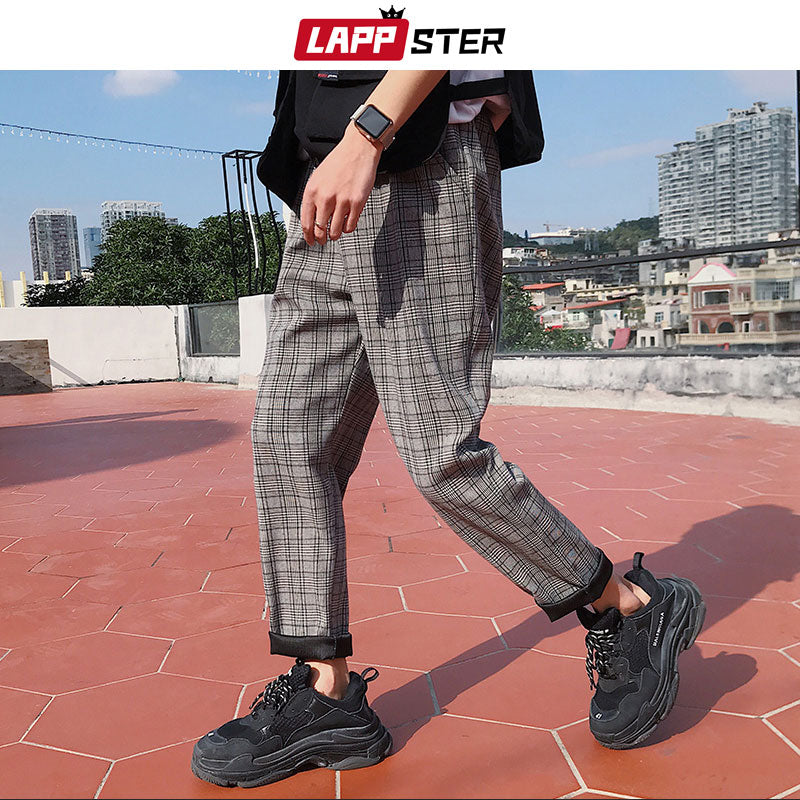 LAPPSTER Streetwear Yellow Plaid Pants Men Joggers