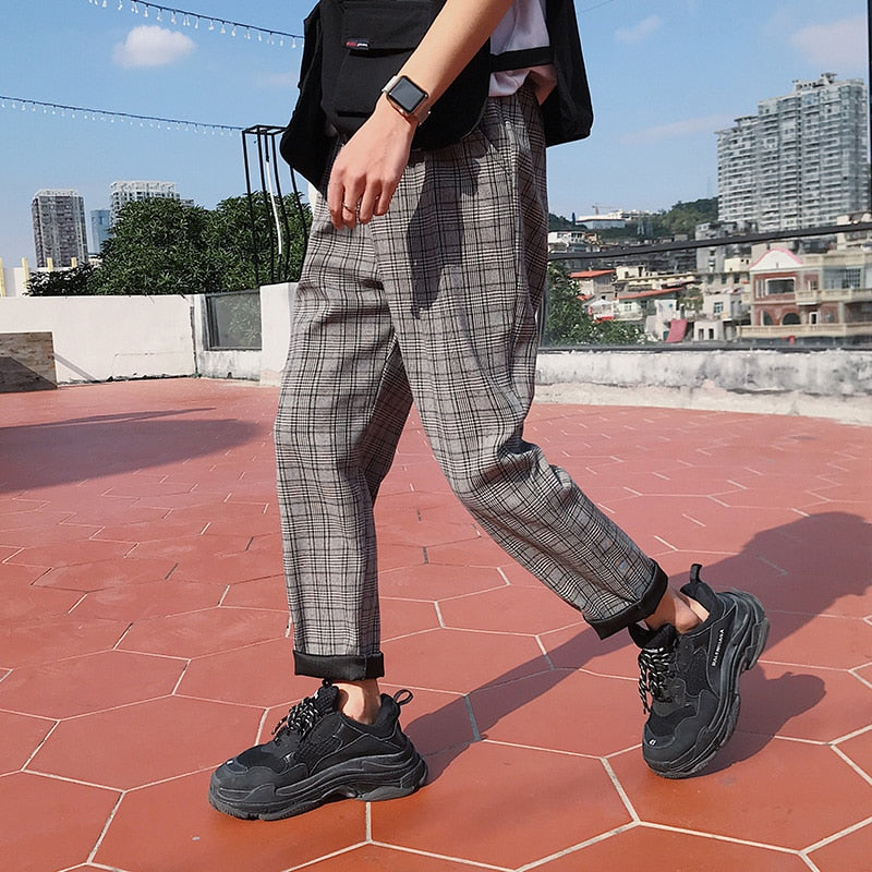 LAPPSTER Streetwear Yellow Plaid Pants Men Joggers
