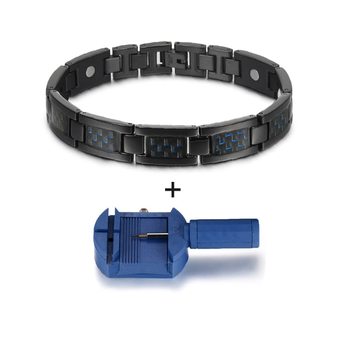 Vinterly Black Magnetic Bracelet Men Stainless Steel Energy Germanium Men Bracelet Hand Chain Carbon Fiber Hologram Bracelet Men