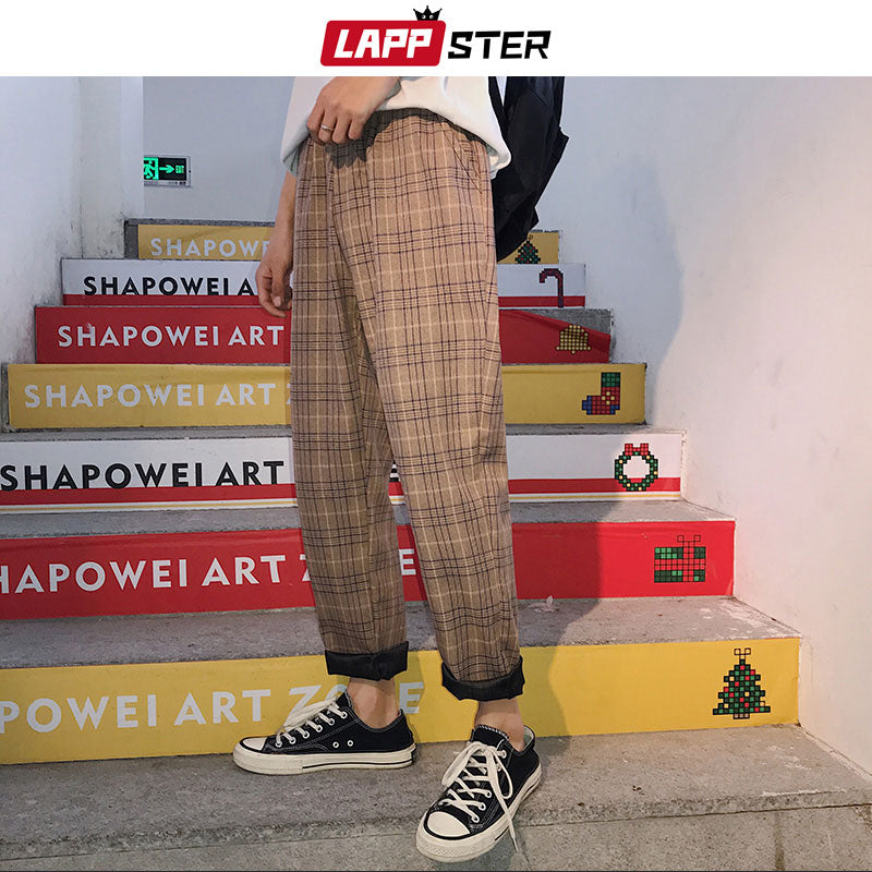 LAPPSTER Streetwear Yellow Plaid Pants Men Joggers