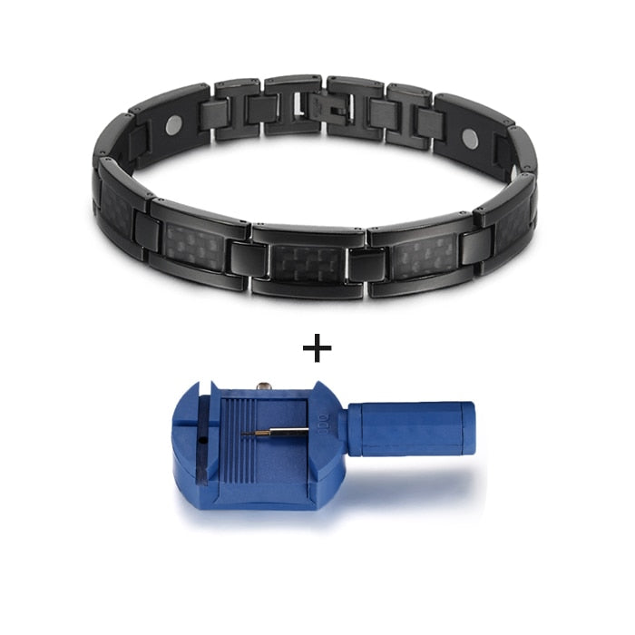 Vinterly Black Magnetic Bracelet Men Stainless Steel Energy Germanium Men Bracelet Hand Chain Carbon Fiber Hologram Bracelet Men