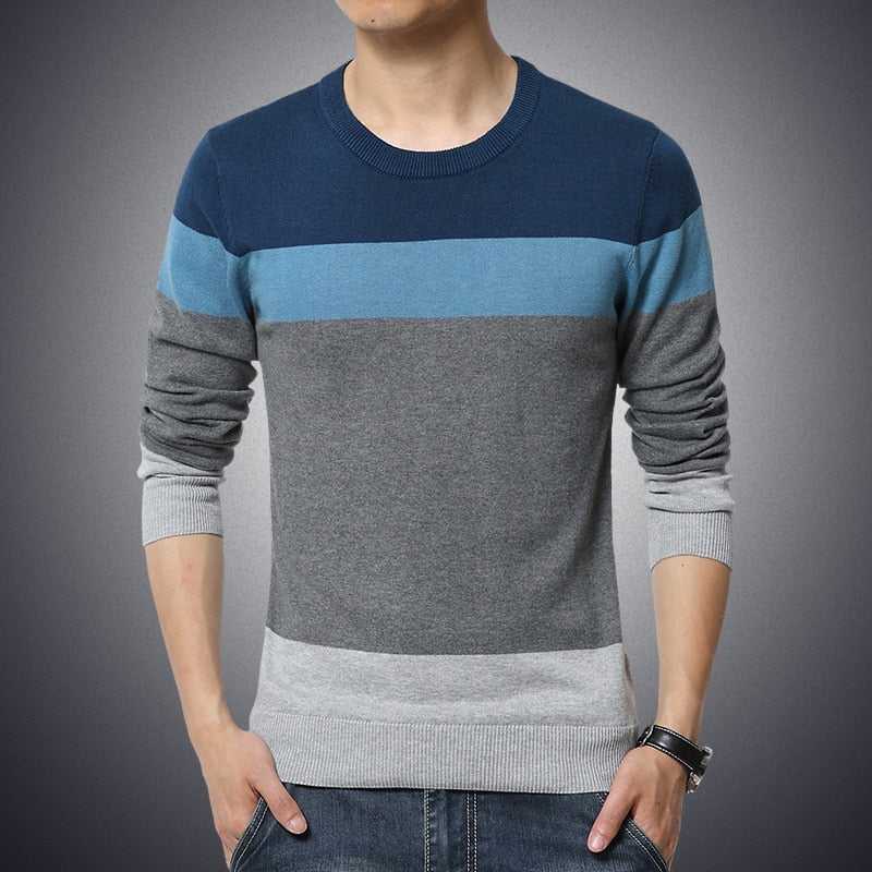 Casual Men's Sweater O-Neck Striped Slim Fit Knittwear 2023