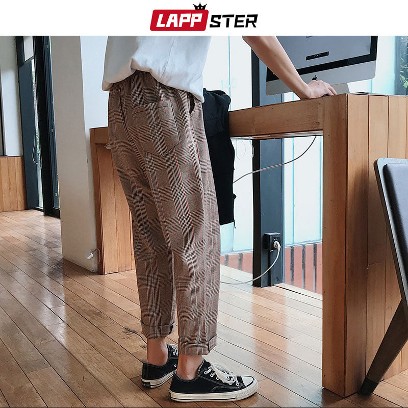 LAPPSTER Streetwear Yellow Plaid Pants Men Joggers