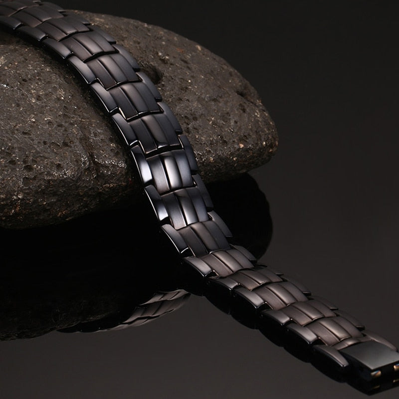 Vinterly Black Bracelet Men Hand Chain Link Energy Health Germanium Magnetic Bracelets Men Stainless Steel Jewelry Women Men