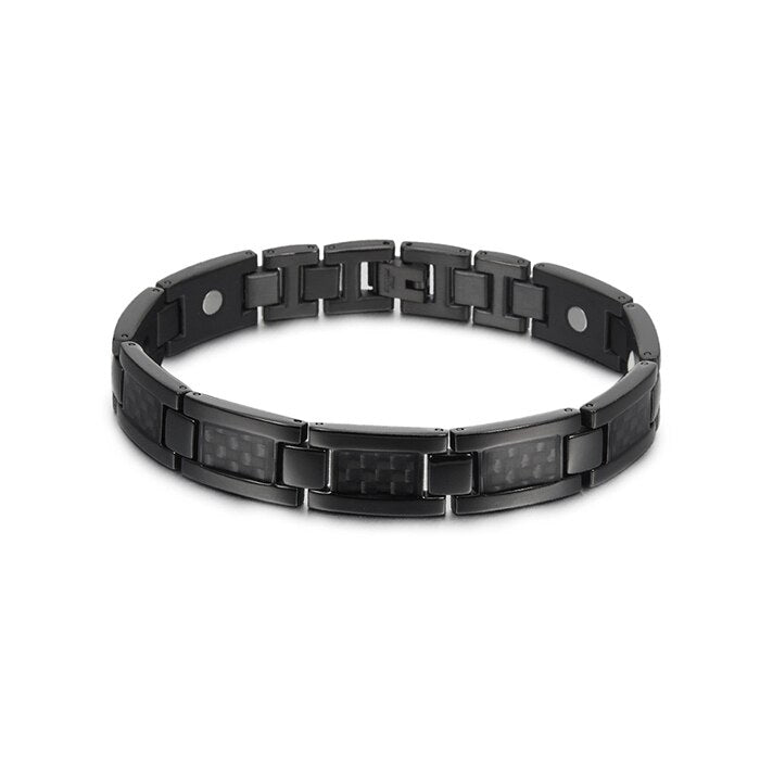 Vinterly Black Magnetic Bracelet Men Stainless Steel Energy Germanium Men Bracelet Hand Chain Carbon Fiber Hologram Bracelet Men