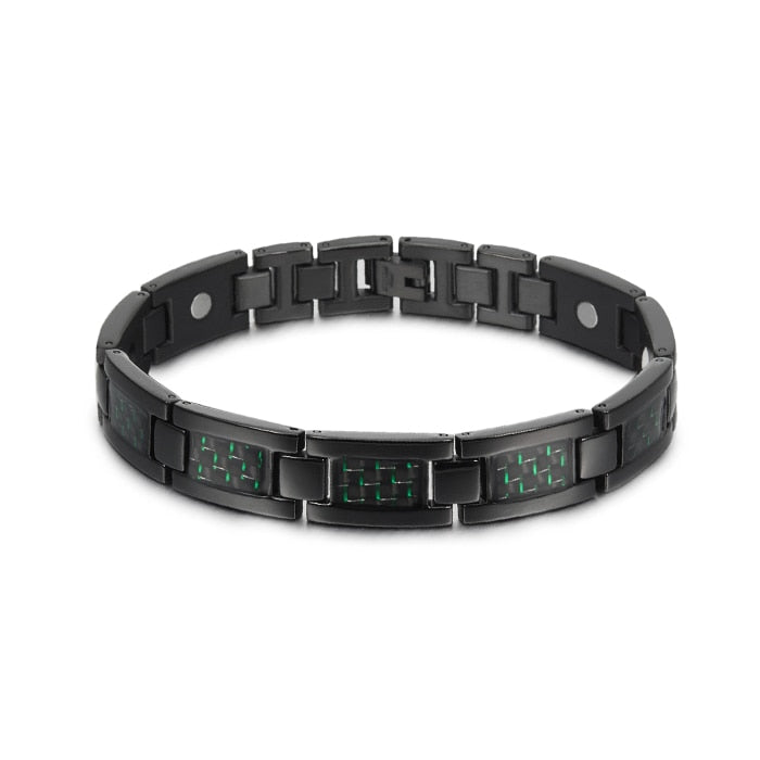 Vinterly Black Magnetic Bracelet Men Stainless Steel Energy Germanium Men Bracelet Hand Chain Carbon Fiber Hologram Bracelet Men