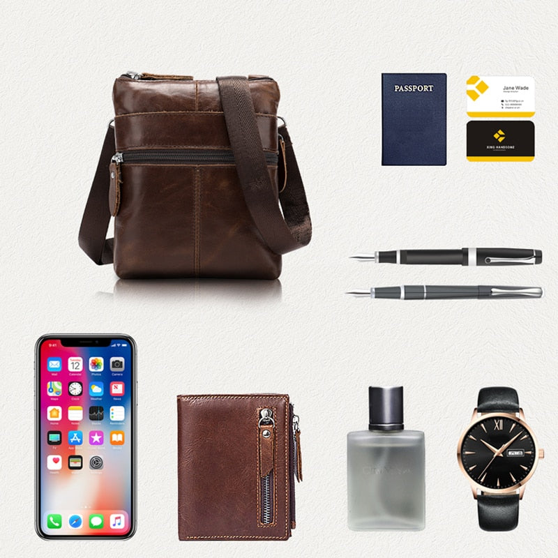 WESTAL Men's Shoulder Bag for Phone Genuine Leather Messenger Bags
