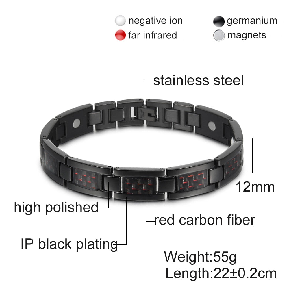 Vinterly Black Magnetic Bracelet Men Stainless Steel Energy Germanium Men Bracelet Hand Chain Carbon Fiber Hologram Bracelet Men