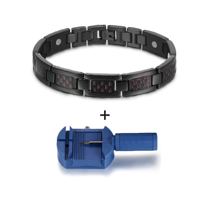 Vinterly Black Magnetic Bracelet Men Stainless Steel Energy Germanium Men Bracelet Hand Chain Carbon Fiber Hologram Bracelet Men