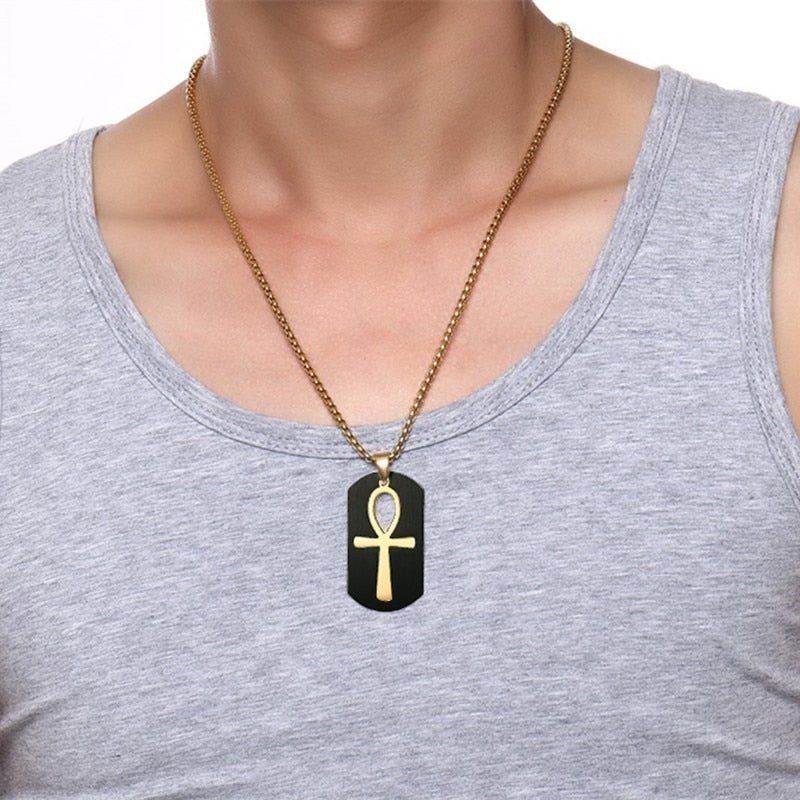 Vnox Removable Ankh Cross Necklace for Men Gold Color Stainless Steel Cut Out Crux Ansata Key To Life Egypt Pendant Box Chain