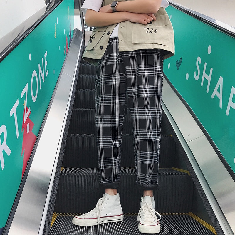 LAPPSTER Streetwear Yellow Plaid Pants Men Joggers