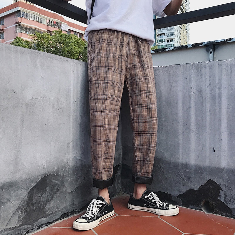 LAPPSTER Streetwear Yellow Plaid Pants Men Joggers