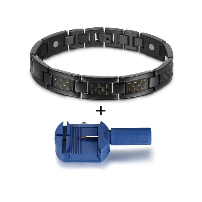 Vinterly Black Magnetic Bracelet Men Stainless Steel Energy Germanium Men Bracelet Hand Chain Carbon Fiber Hologram Bracelet Men