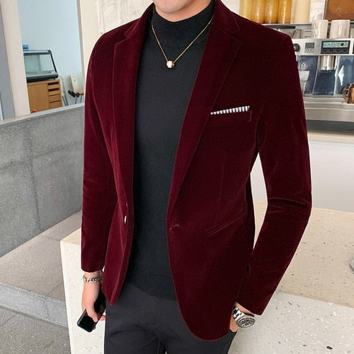 Men's Gold Velvet Blazer High Quality Slim Fit Suit Jacket.