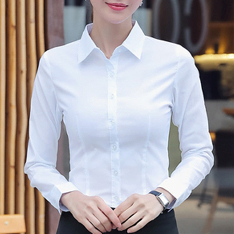 Women's White, Long Sleeve Blouse. 2023 Fashion, Elegant Woman's Clothing.