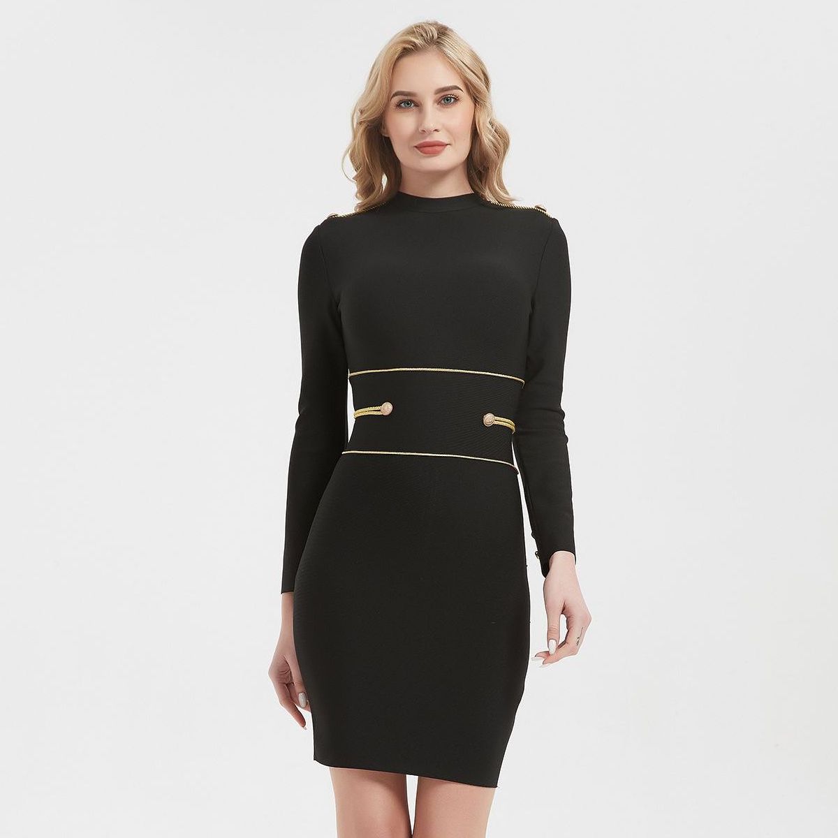 Hashupha 2023, Summer Black Mini Bandage Dress. Women's Long Sleeve O Neck Bodycon Sexy Elegant Club Evening Party Dress.