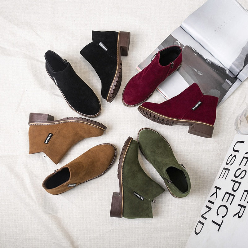 Women's Boots Autumn/Winter Boots. Ladies Ankle Boots Heels, Suede Leather Boots