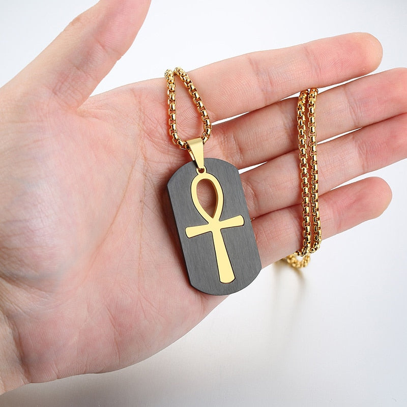 Vnox Removable Ankh Cross Necklace for Men Gold Color Stainless Steel Cut Out Crux Ansata Key To Life Egypt Pendant Box Chain
