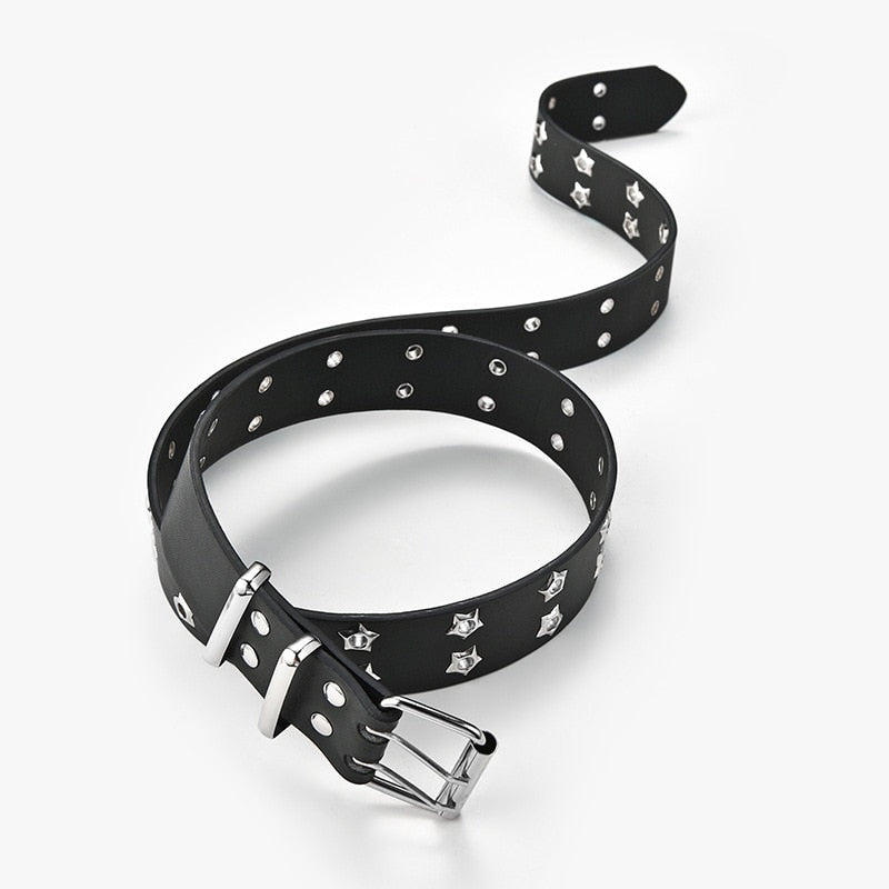 NEW Star Eye Rivet Belt Goth Style Double Pin Buckle Man/woman Fashion Casual Puck Style Pu Leather Waistband for Jeans Young
