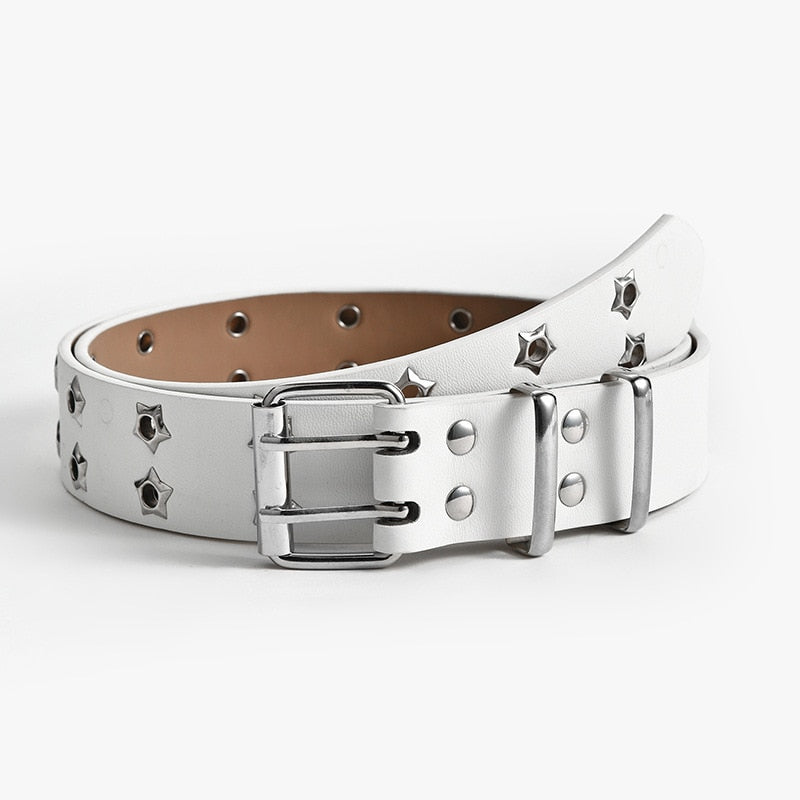 NEW Star Eye Rivet Belt Goth Style Double Pin Buckle Man/woman Fashion Casual Puck Style Pu Leather Waistband for Jeans Young