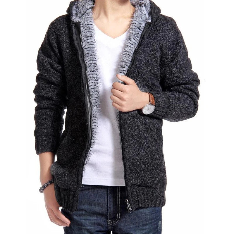 Autumn Winter Men's Thick Sweatercoat Collar Zipper Sweater Coat Outerwear Winter Fleece Cashmere Liner SweatersTurn-down Collar