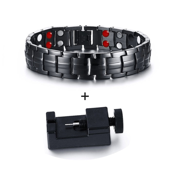 Vinterly Black Bracelet Men Hand Chain Link Energy Health Germanium Magnetic Bracelets Men Stainless Steel Jewelry Women Men