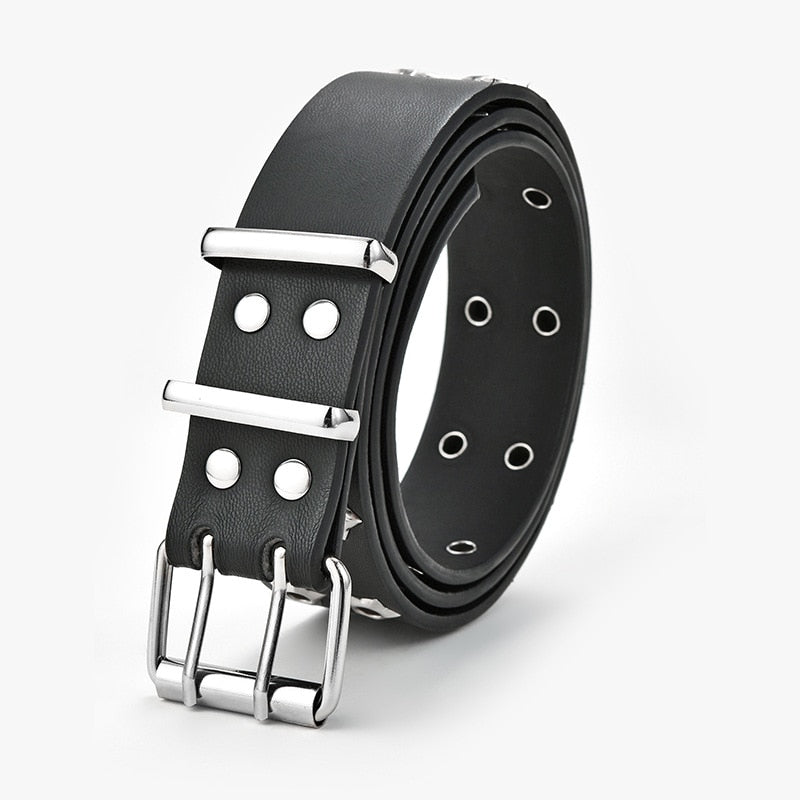 NEW Star Eye Rivet Belt Goth Style Double Pin Buckle Man/woman Fashion Casual Puck Style Pu Leather Waistband for Jeans Young